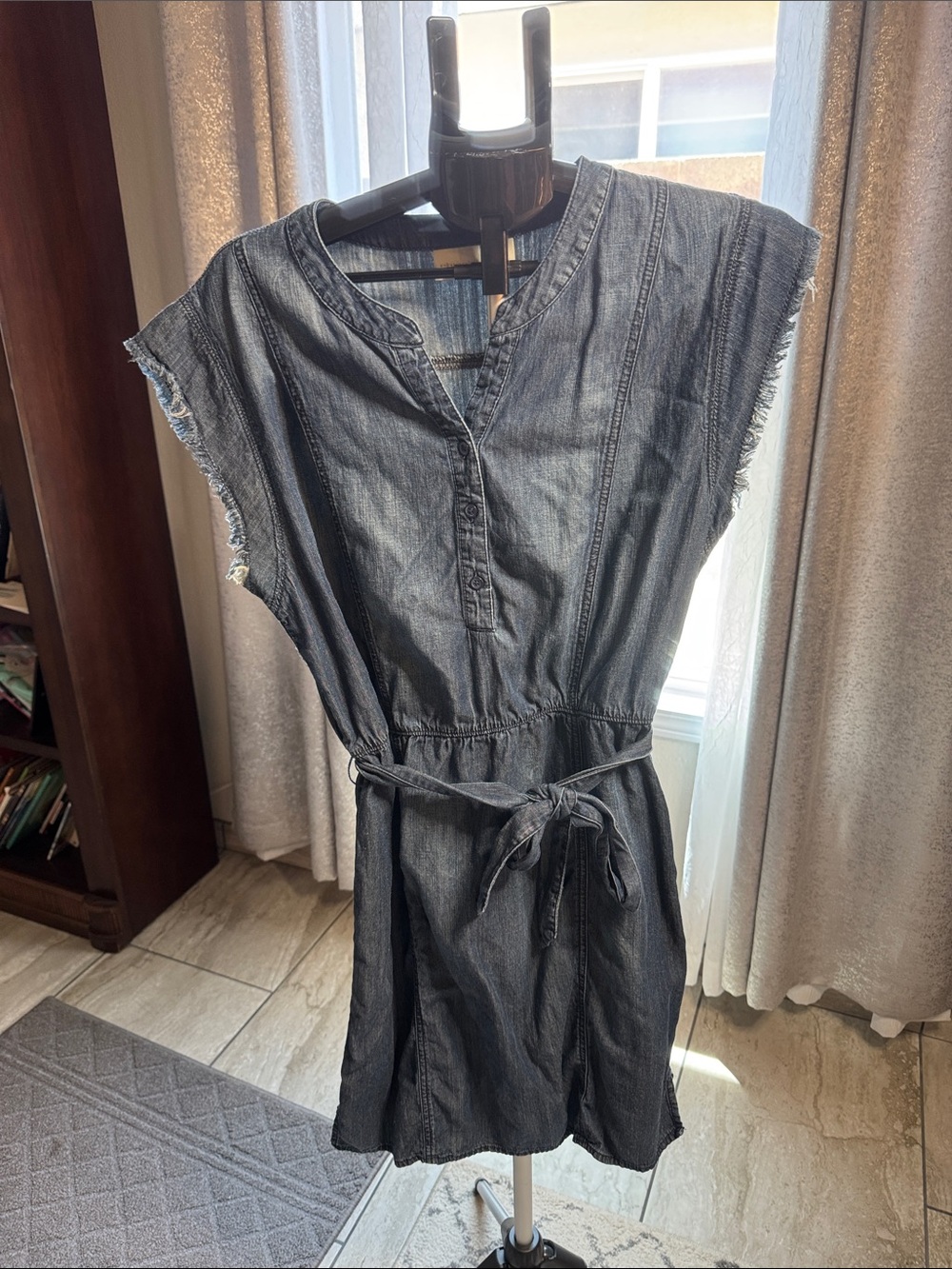 Chico's Washed Indigo Denim Tie-Waist Mini Dress Size 2
